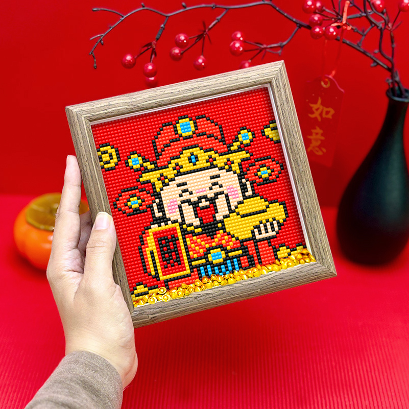 仙境自带相框财神爷透明玻璃钻石画大气客厅贴钻十字绣diy手工