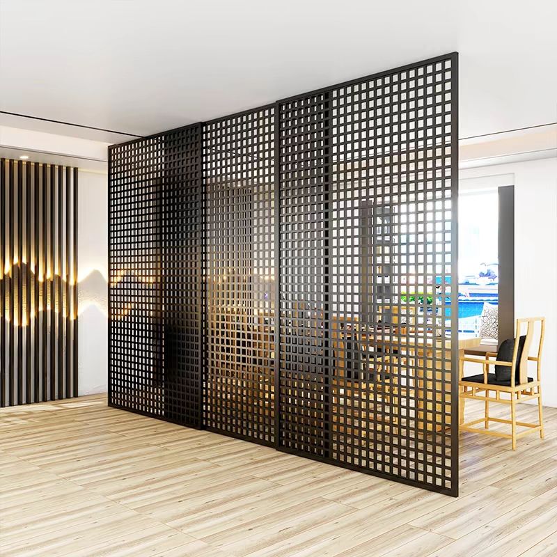 极简金属格栅隔断墙办公展厅酒店镂空隔栅侘寂风客厅卧室格子屏风