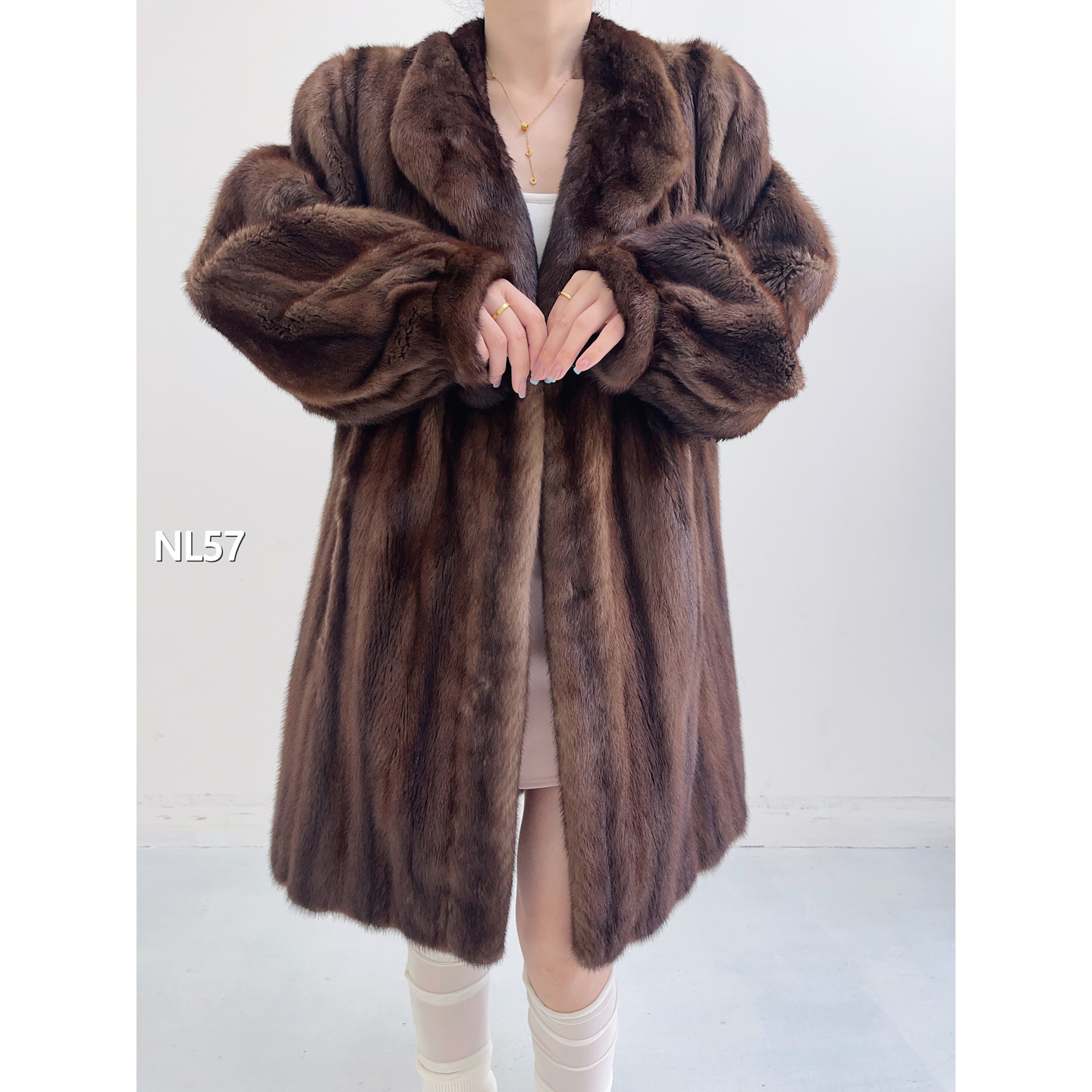 【NL57】2XL 冷茶棕中长款全抽貂皮（肩43胸116衣86袖60）11057