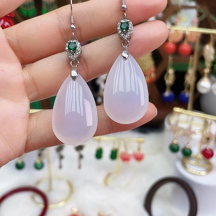 玛瑙/玉髓耳钉合金白玛瑙水滴