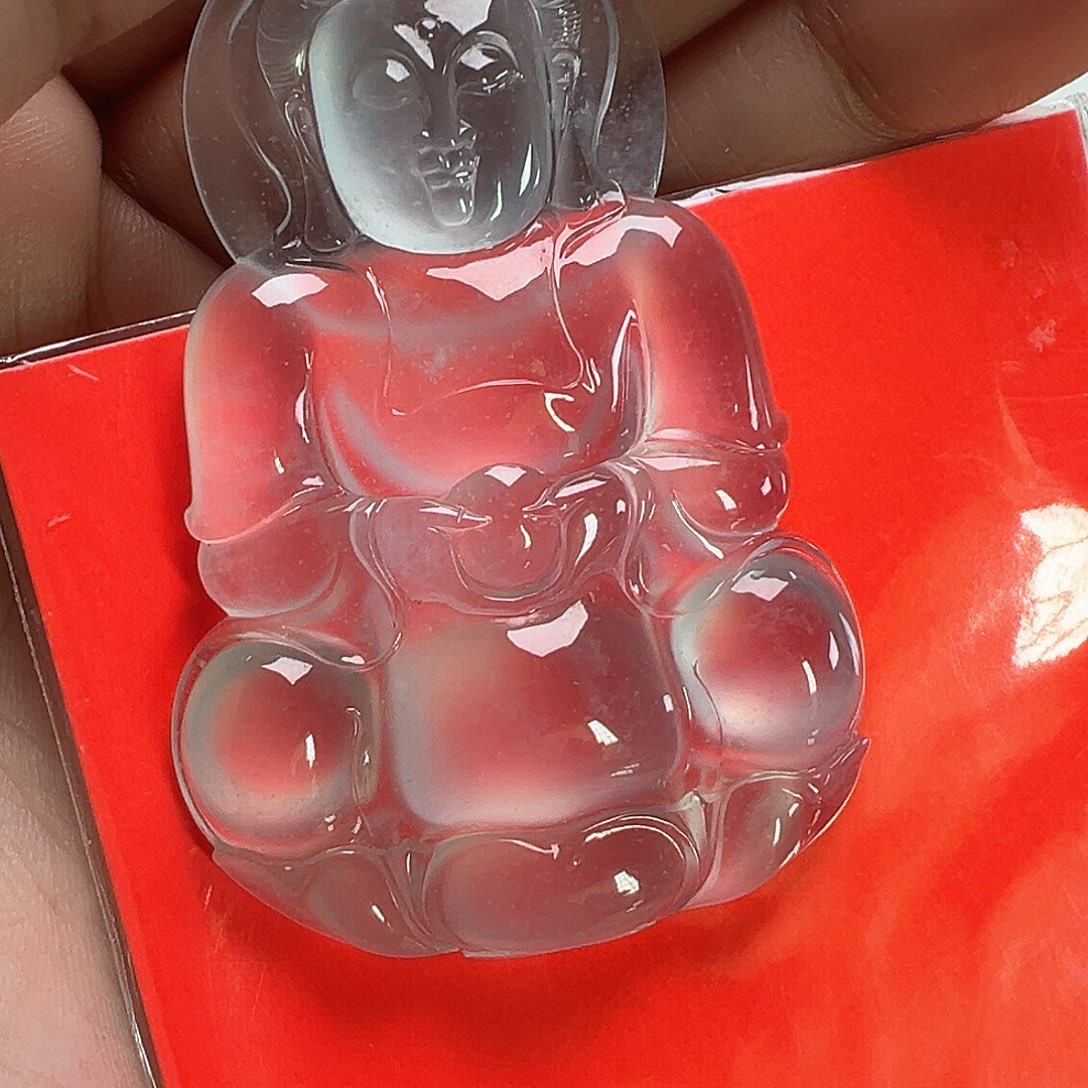 翡翠颈饰18K金镶嵌高冰玻璃底观音