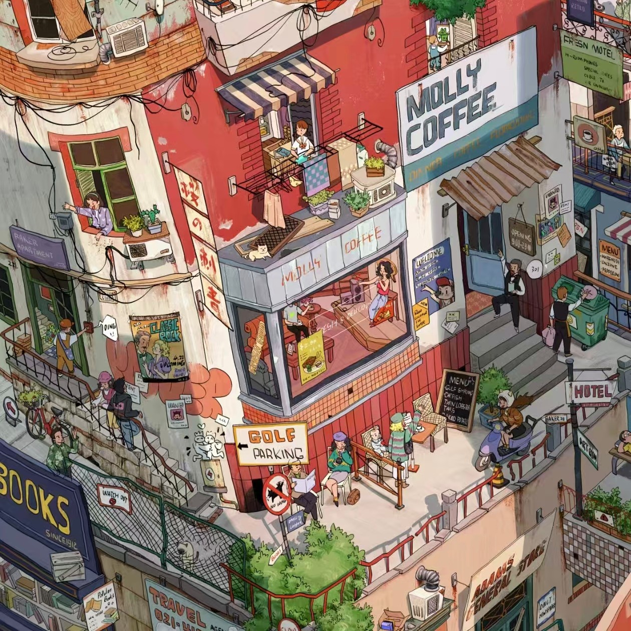 SKYISLE/天空岛造景贴纸1.0小镇图书馆解压微缩场景手帐diy贴画