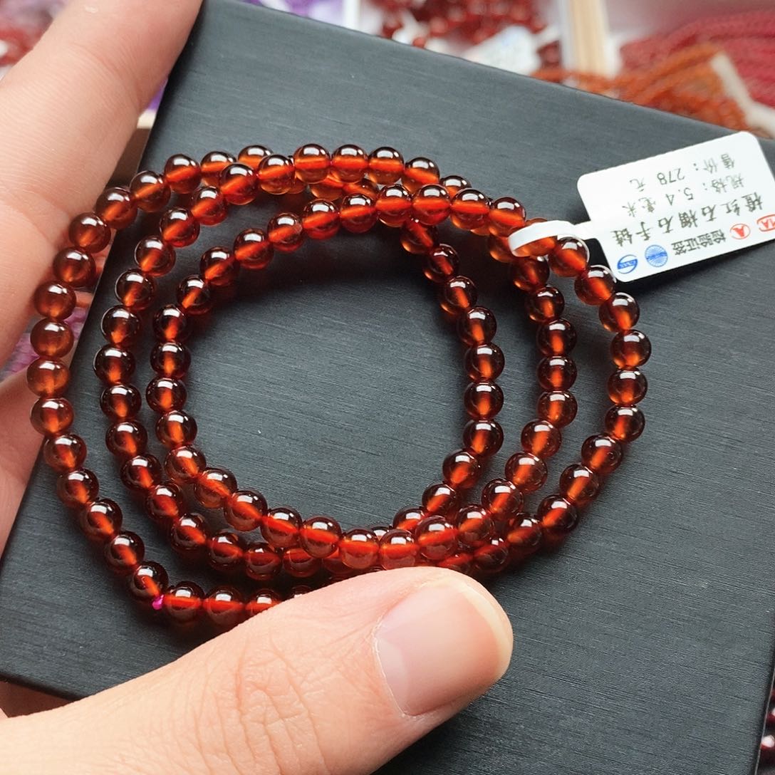 石榴石手链未镶嵌5.4mm精品橙红毕业级