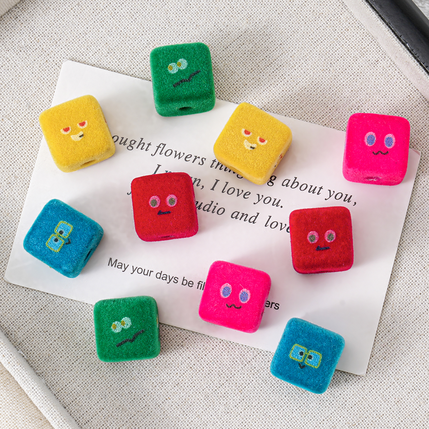 【饰界】实色印花植绒4.5直孔正方形f方块15MM-18全尺寸可爱卡通