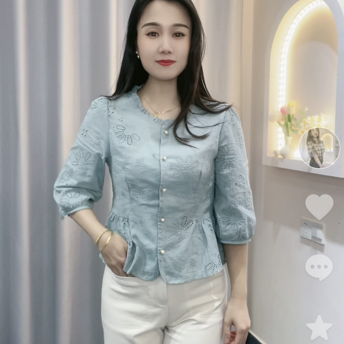 《梅子精选》圆领衬衫女早秋新款洋气减龄显瘦百搭上衣