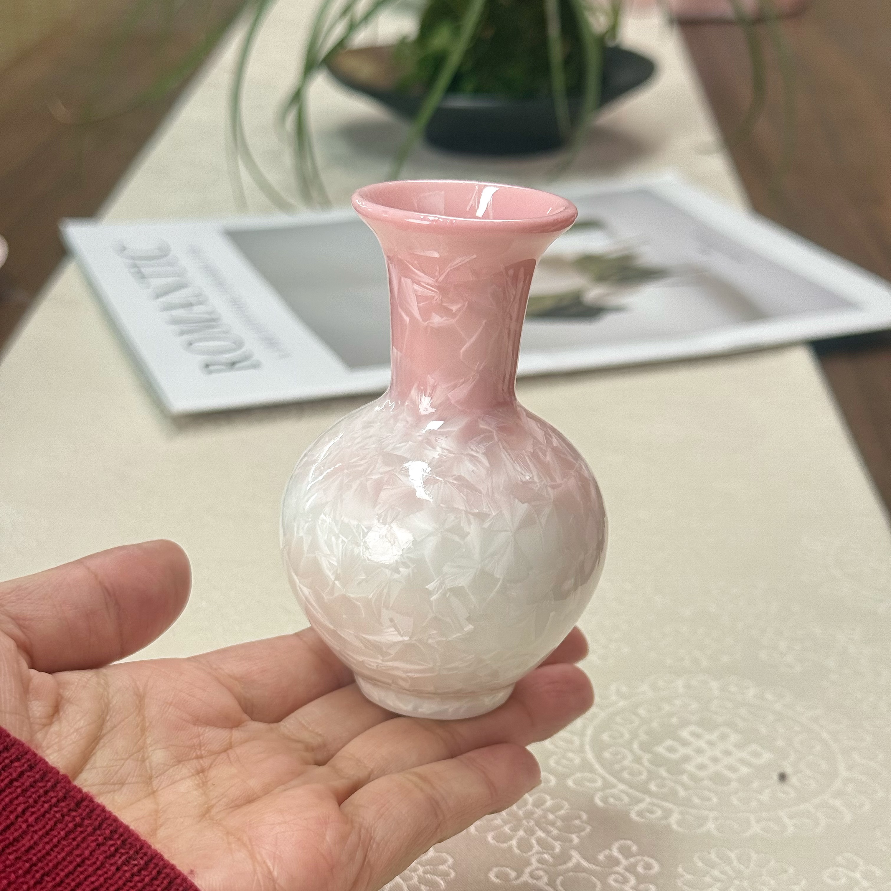 茶颜舍窑变结晶釉渐变粉花瓶茶道零配