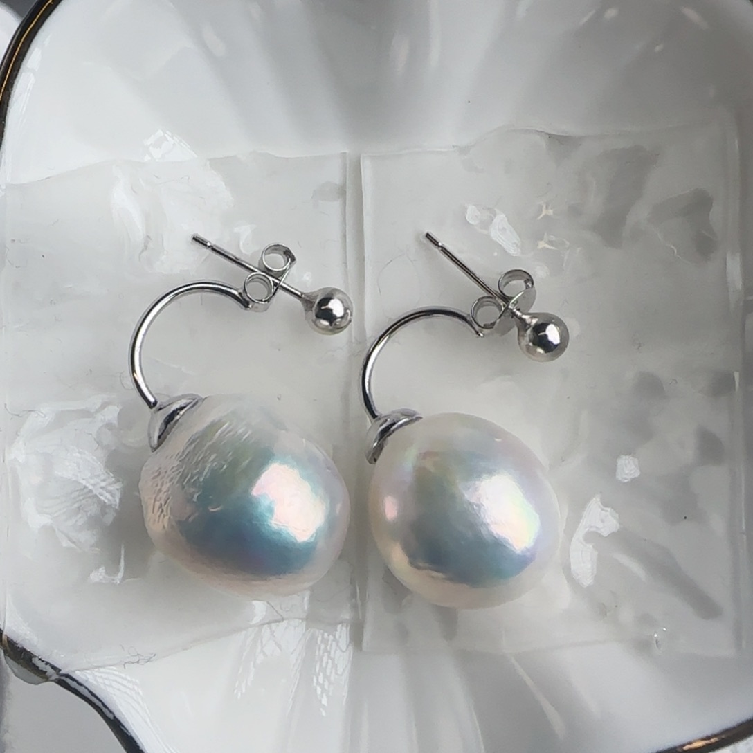 淡水珍珠耳饰银S925镶嵌