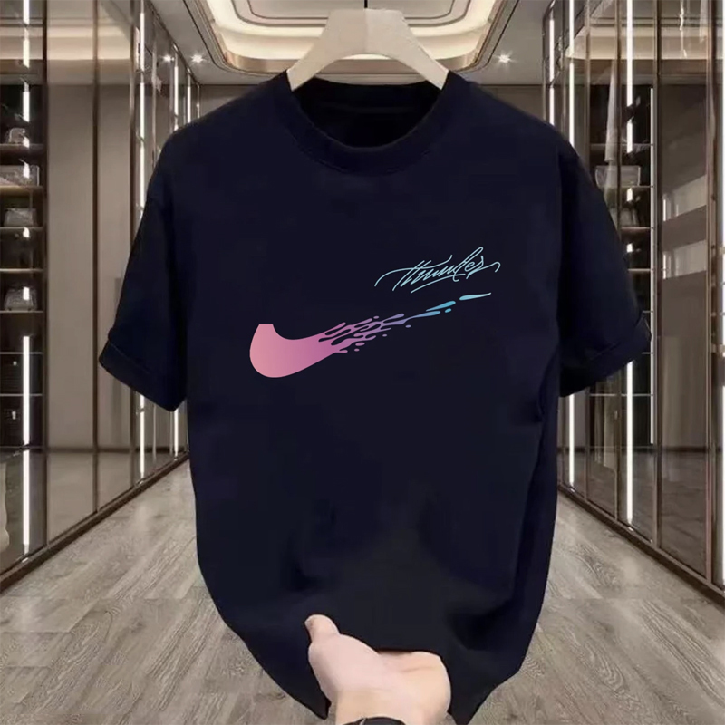 新款轻奢男潮流宽松T恤青少年百搭印花半袖时尚帅气