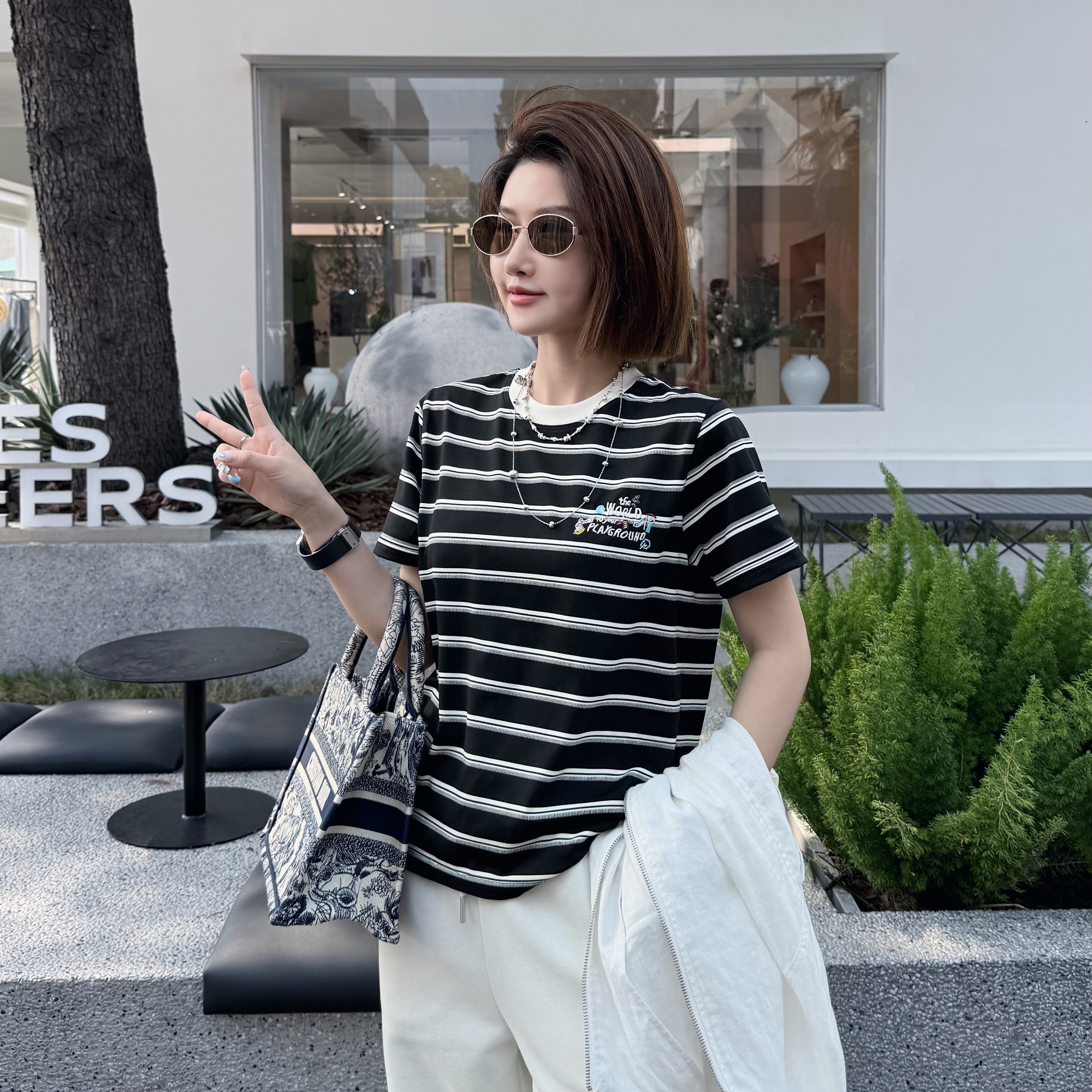 现货【条纹控】春夏新款韩系拼色轻薄透气正肩显瘦T恤#C312