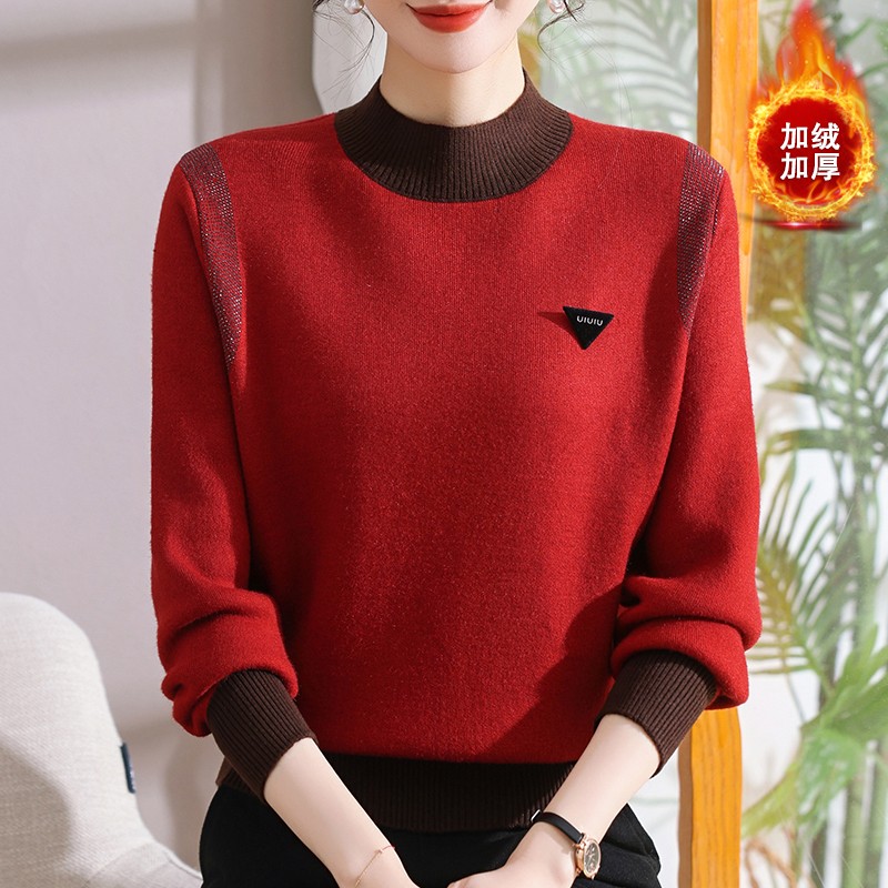 【丽姐家】秋冬加绒加厚针织时尚洋气女士毛衣妈妈装宽松百搭冬季