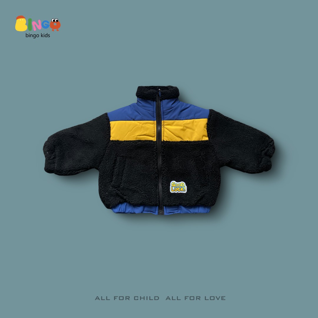 中小童跳色相拼毛毛外套男童冬款加厚014