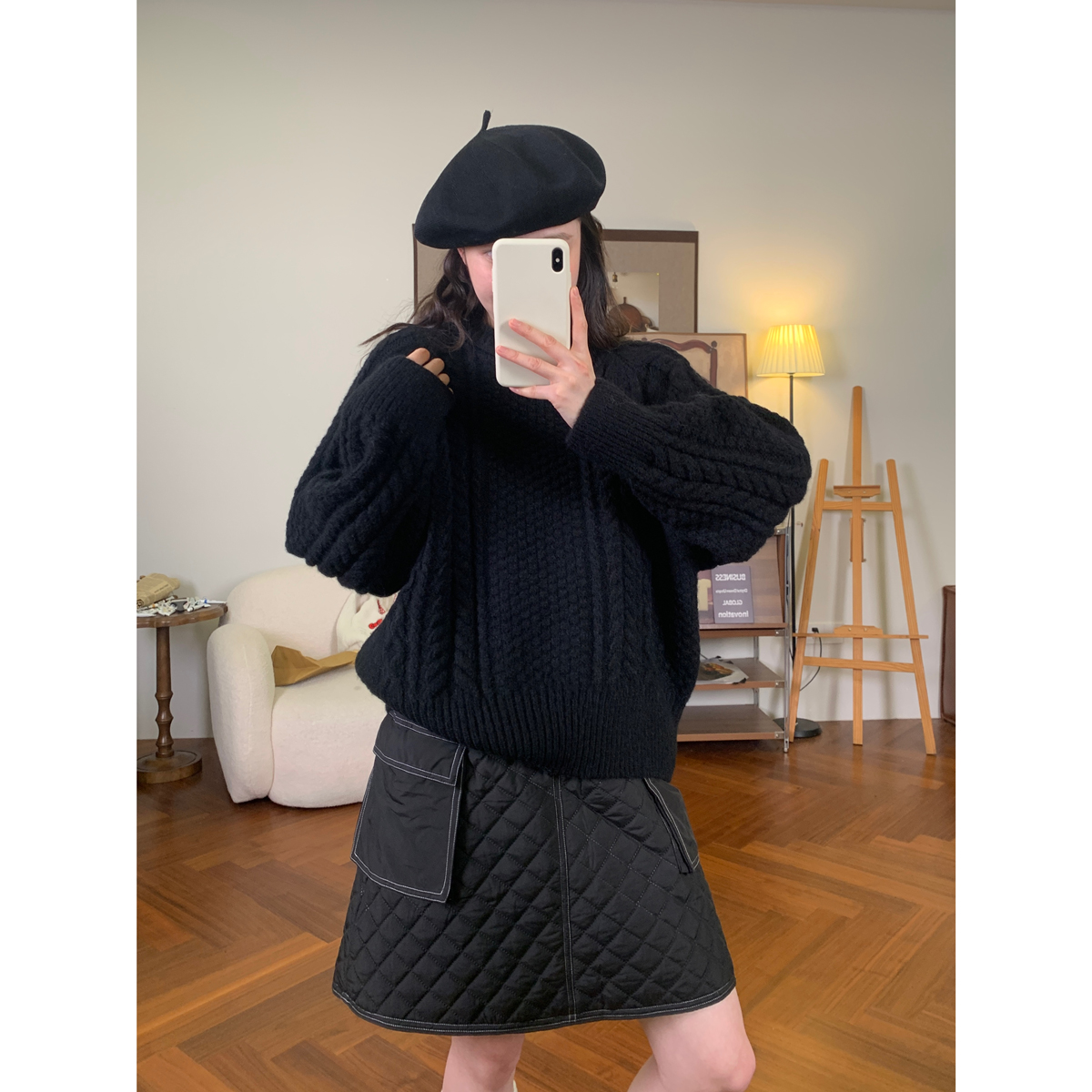 韩系chic麻花圆领针织衫女2025秋冬新款纯色百搭慵懒风套头毛衣潮