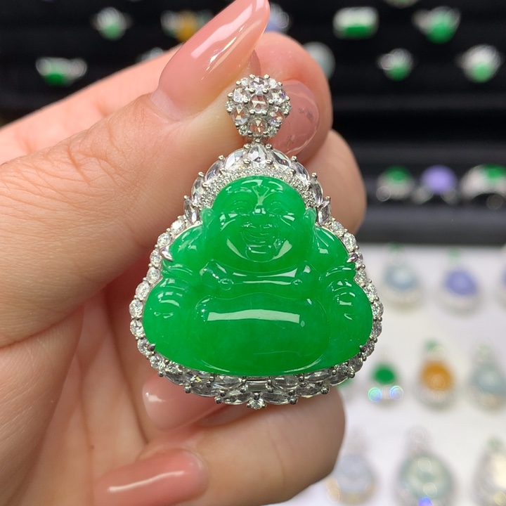 翡翠吊坠(不含链)18K金镶嵌