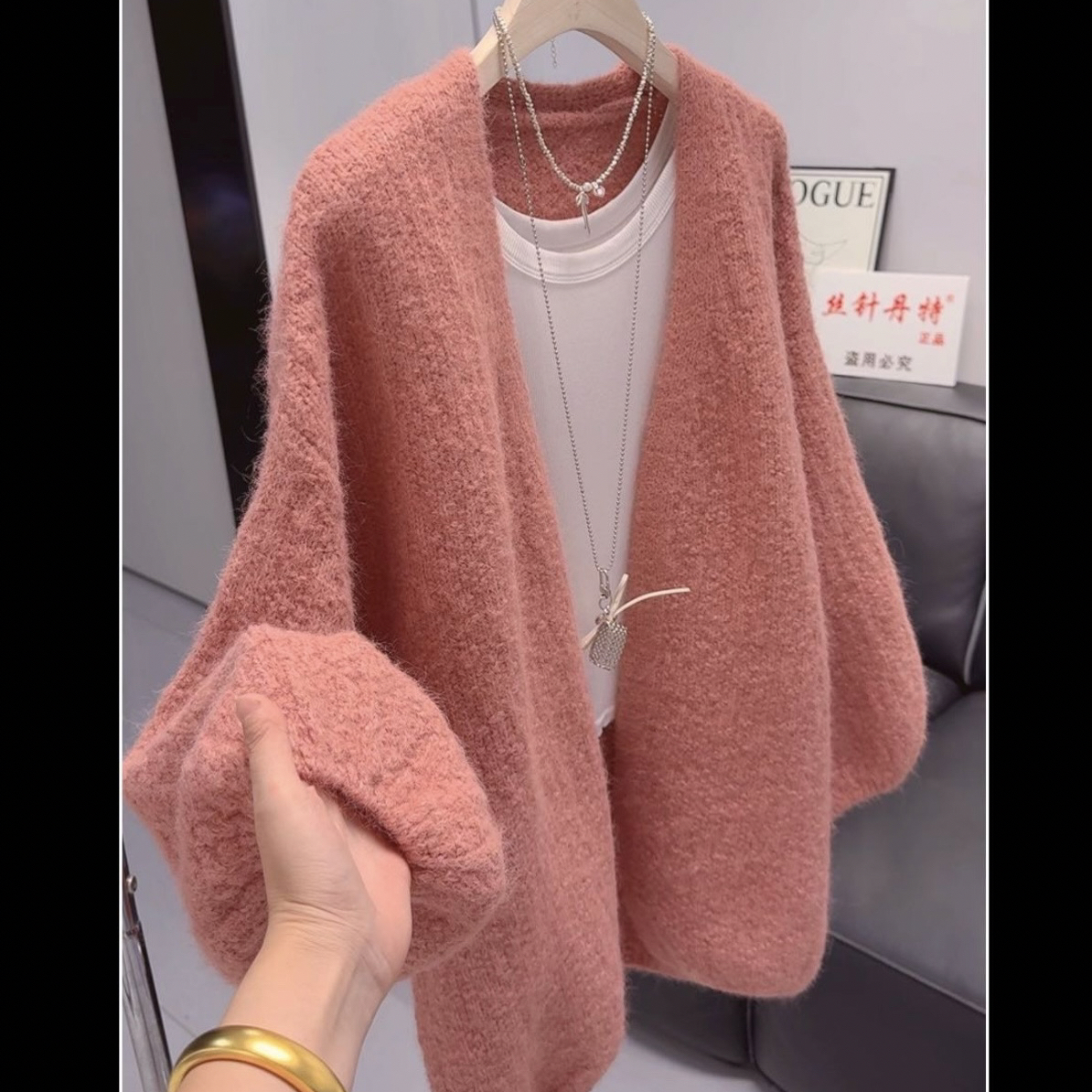 韩系软糯慵懒风长袖针织衫女秋季新款中长款宽松显瘦毛衣开衫外套