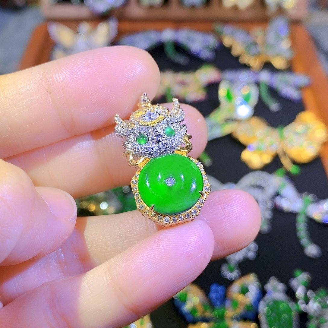 吊坠(不含链)银S925镶嵌翡翠