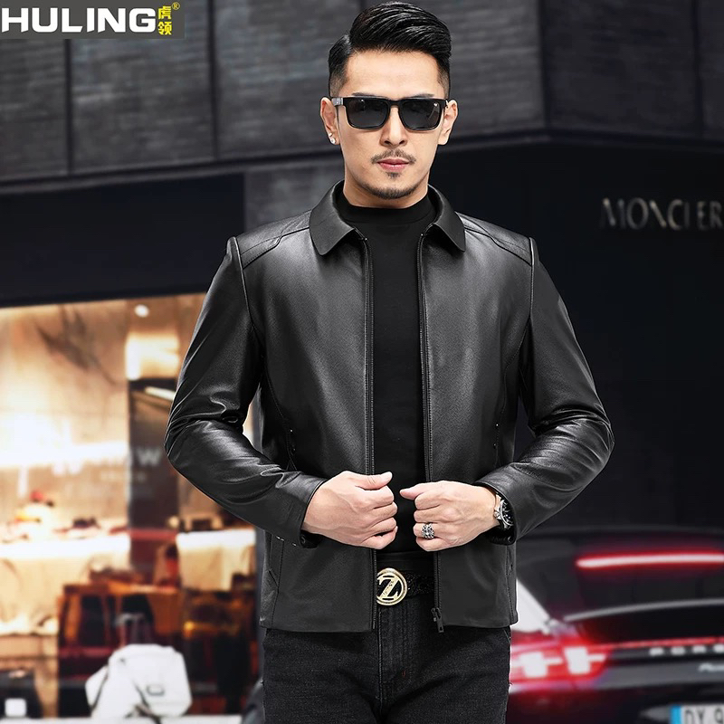 新款进口头层小牛皮男士真皮皮衣中年皮夹克冬款可脱卸翻领外套
