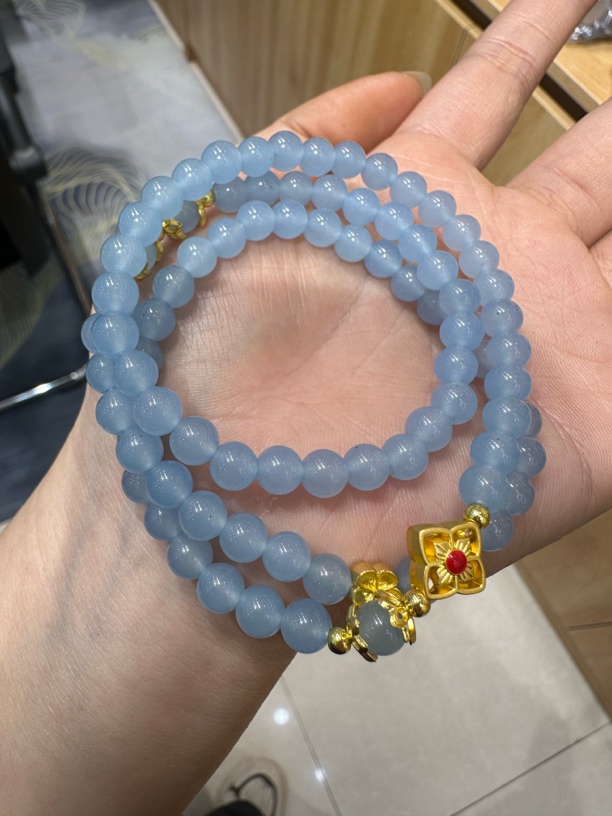 小众轻奢海蓝宝设计款卡6毫米三圈手串