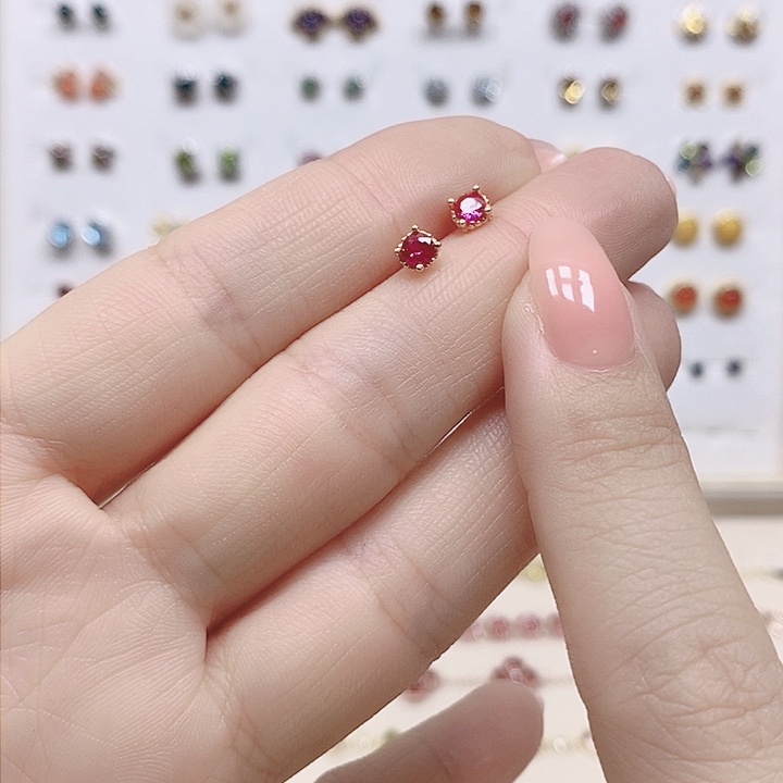 红宝石耳饰银S925镶嵌红刚玉249