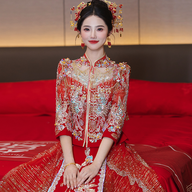 秀禾服2025新款新娘结婚中式嫁衣出阁服重工凤冠霞帔敬酒服女1039