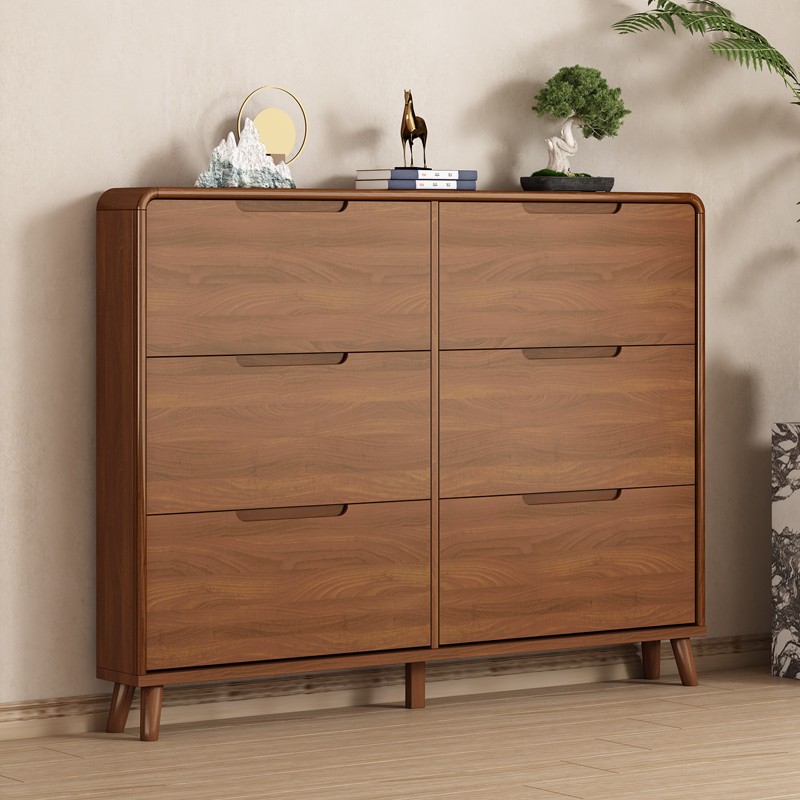 实木新中式超窄超薄翻斗鞋柜简约家用门口入户大容量玄关收纳柜