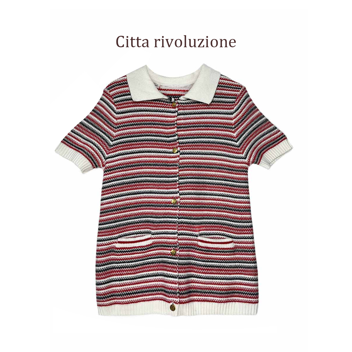 特价~二五新款翻领条纹针织短袖百搭开衫 280