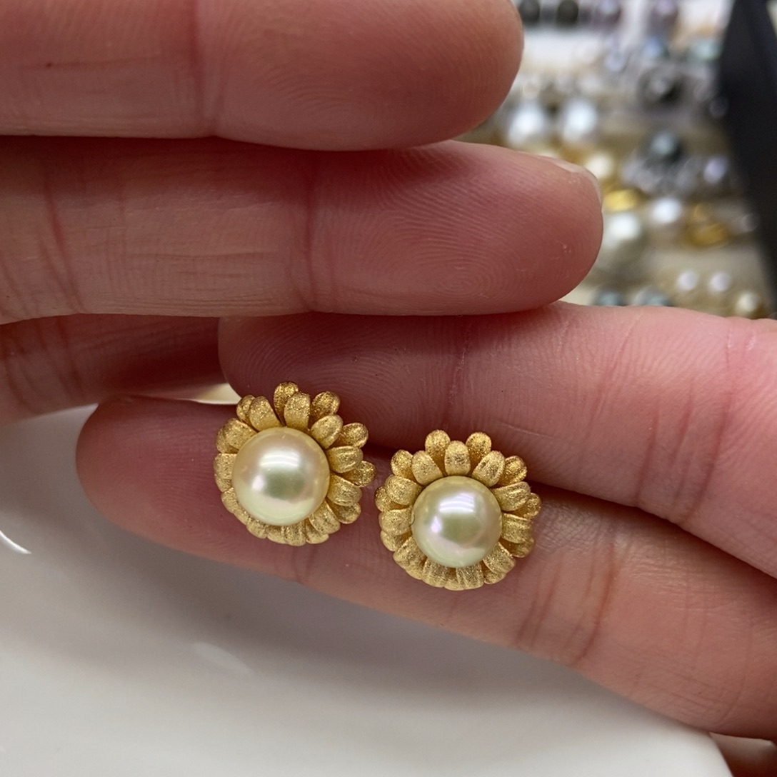 海水珍珠耳饰银S925镶嵌