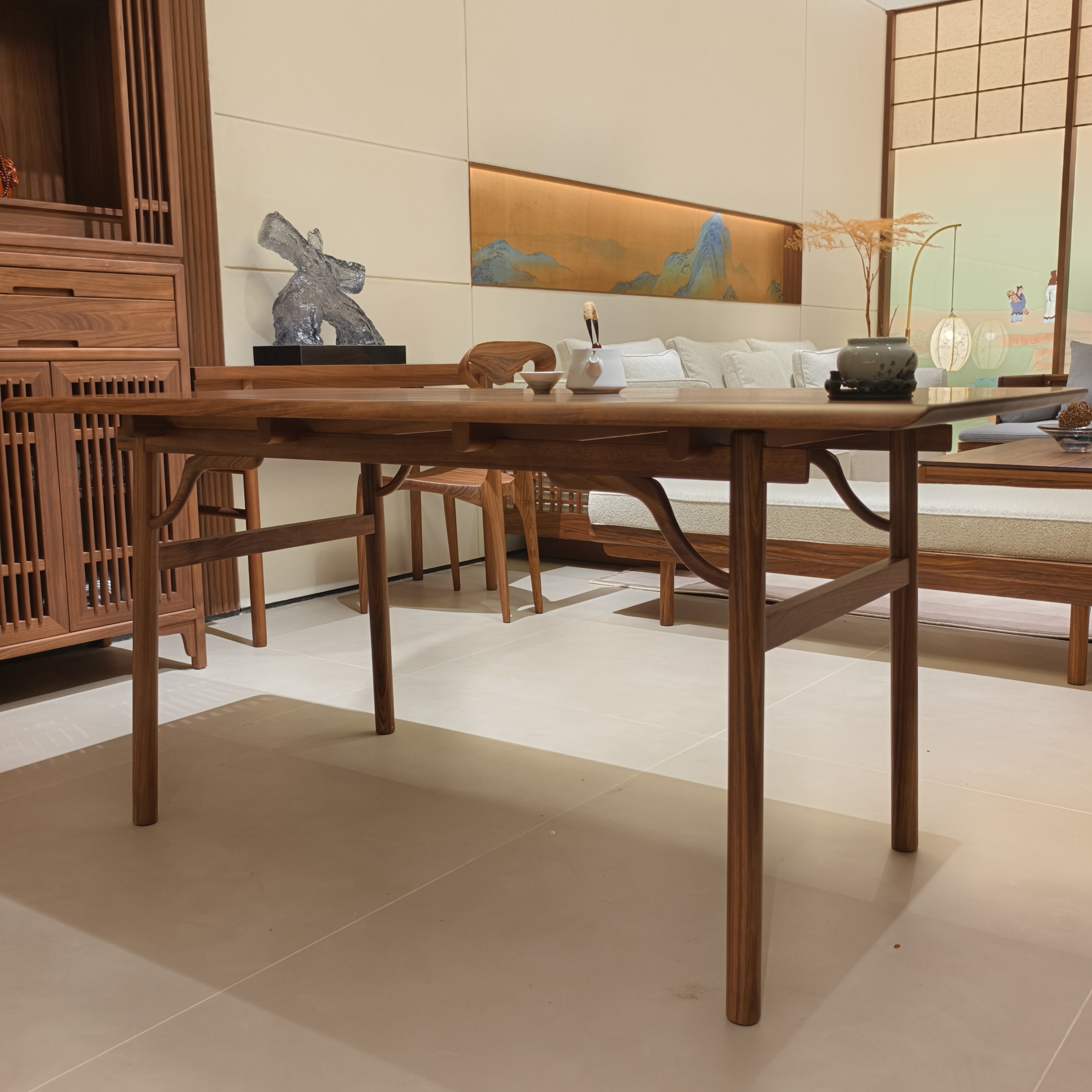 LS-02#悠然长餐桌宋式美学实木餐桌乌金木长方形饭桌新中式家用