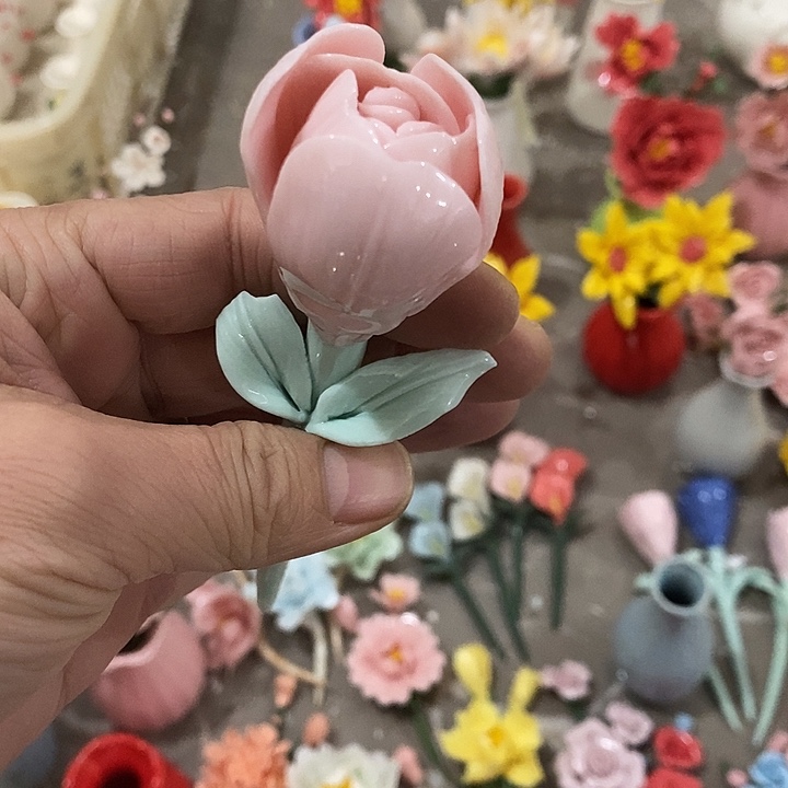 瓷片纯手工陶瓷花摆件瑕