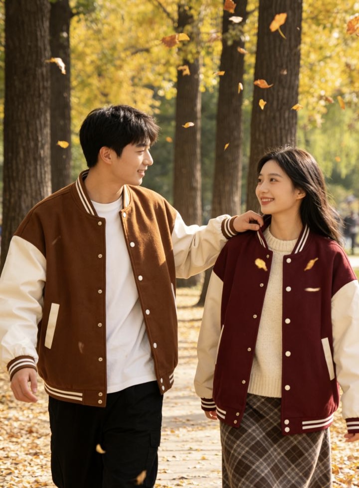 潮流冬季常规款外套夹克宽松型单排扣宽松情侣秋冬拼接