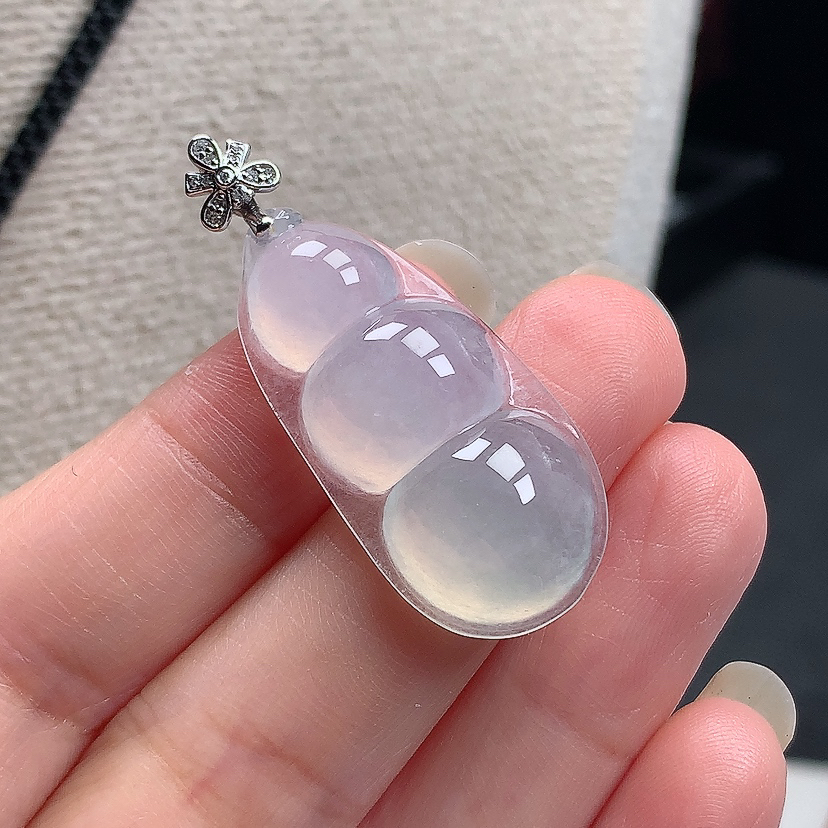 缅甸天然翡翠A货玉石冰种大福豆18k金镶钻吊坠39.4*15.8*7.4mm