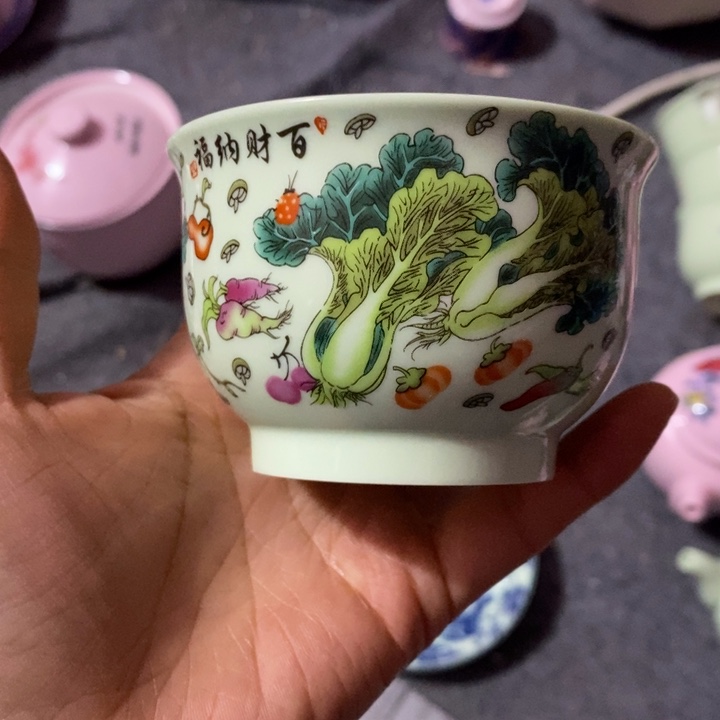 摆件陶绿稀土白菜大缸杯