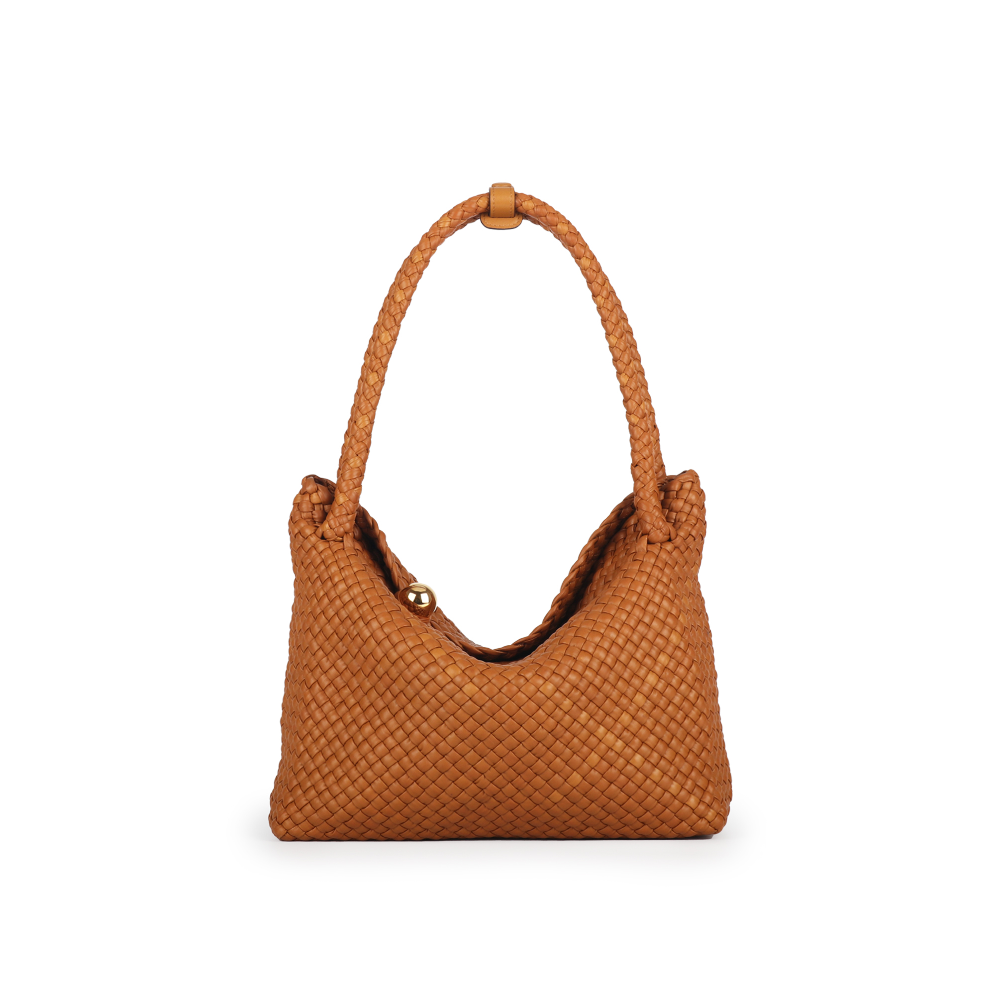 2025新款双肩重工编织金球单肩手提真皮包