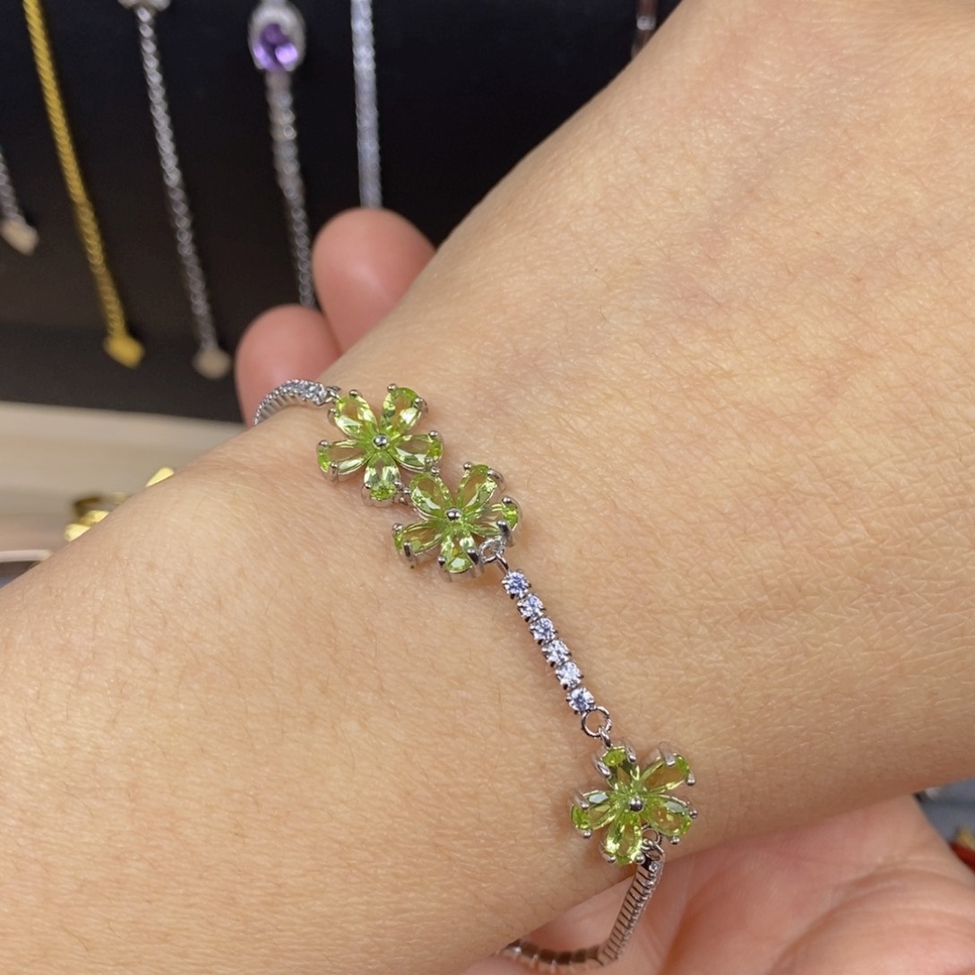 橄榄石手链银S925镶嵌