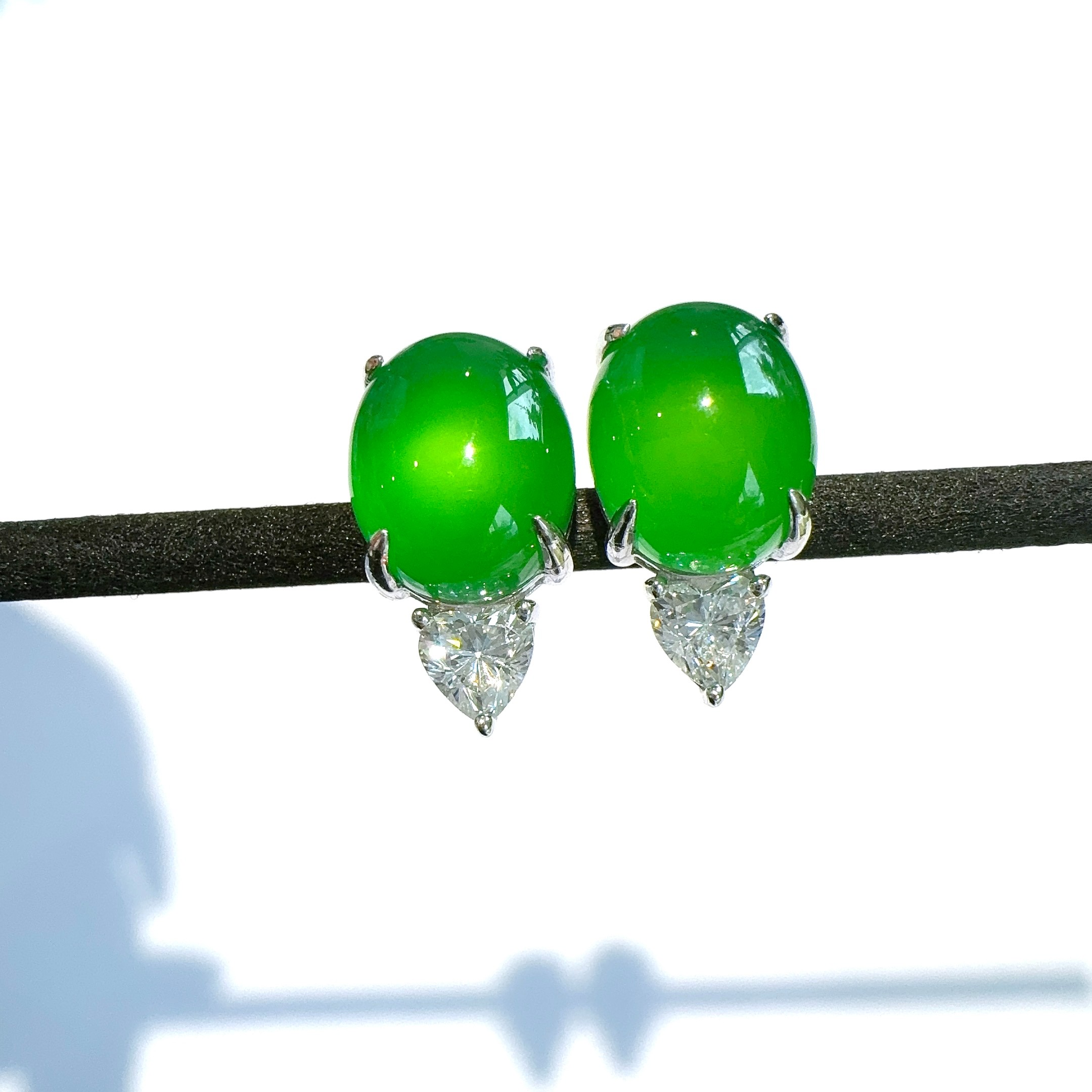 QIAOZUN/巧尊天然绿玉髓耳钉精致耳饰蛋面翠色满绿高品质精品美货