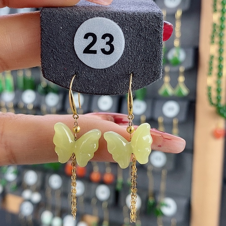 和田玉耳饰18K金镶嵌