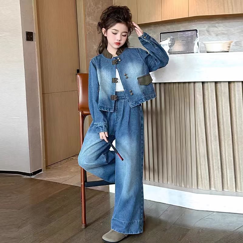 女童新中式牛仔套装春秋2025新款儿童洋气时髦女孩春季女大童春装