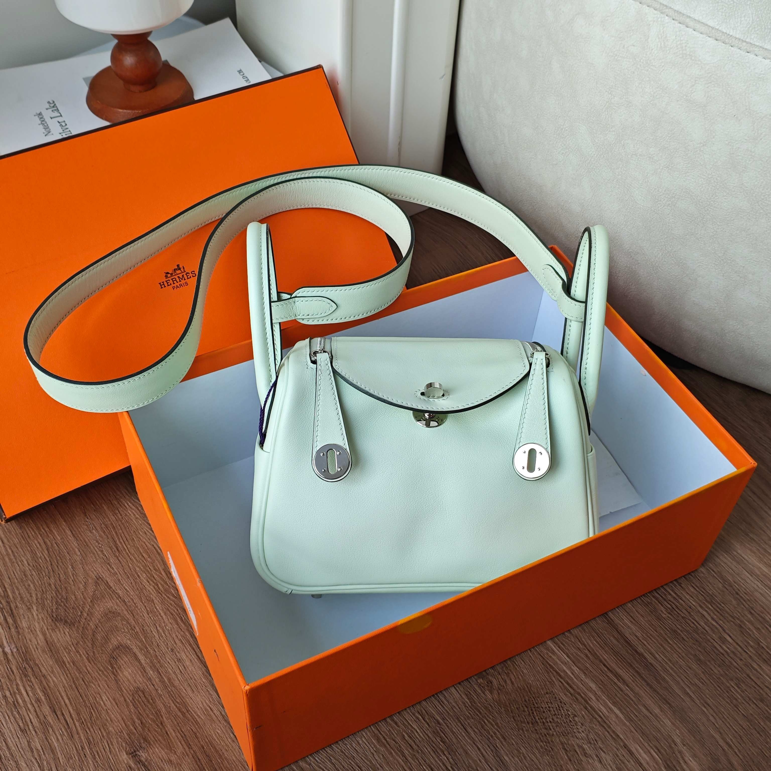 99新 Hermes/爱马仕 气泡绿S皮mini lindy银扣U刻JM13-0158