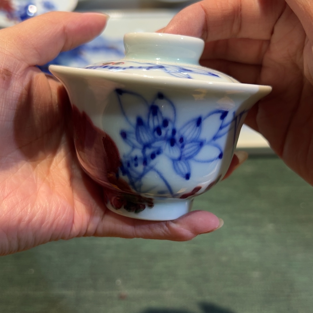 杯原矿青花釉里红瓷器