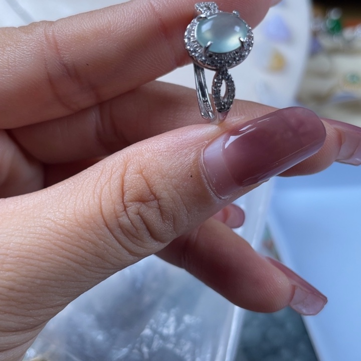 翡翠戒指银S925镶嵌小**?戒指