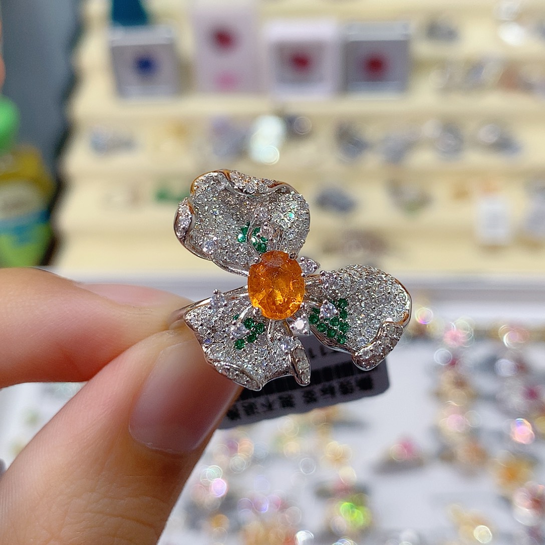 小***宇戒指戒指石榴石（芬达石）银S925镶嵌