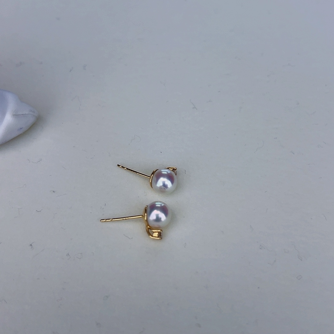 海水珍珠海水akoya王妃耳钉6-7mm18K金镶嵌