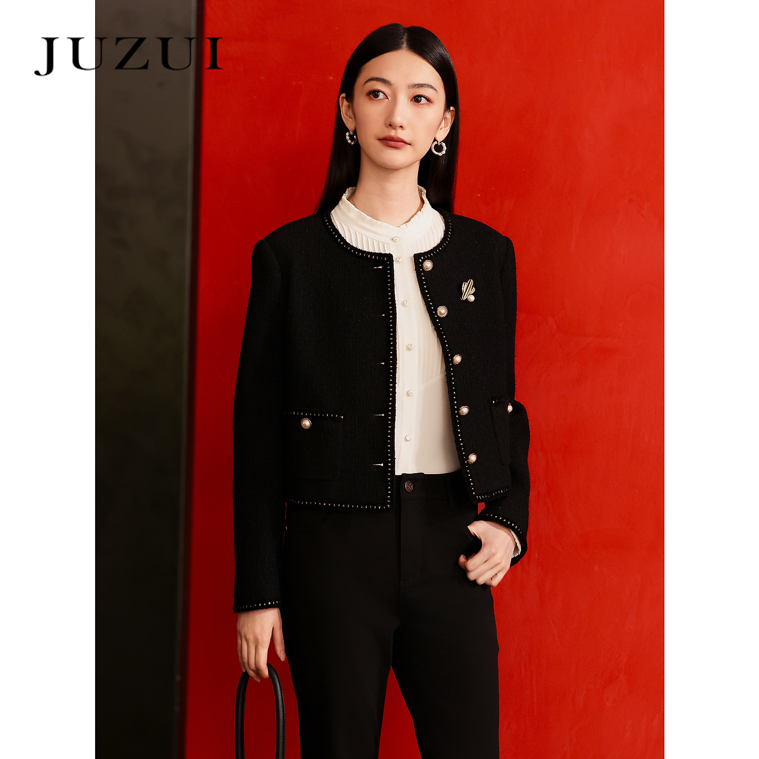 商场同款JZ玖姿复古摩登羊毛花纱外套女装2025秋季新款JWEQ40519