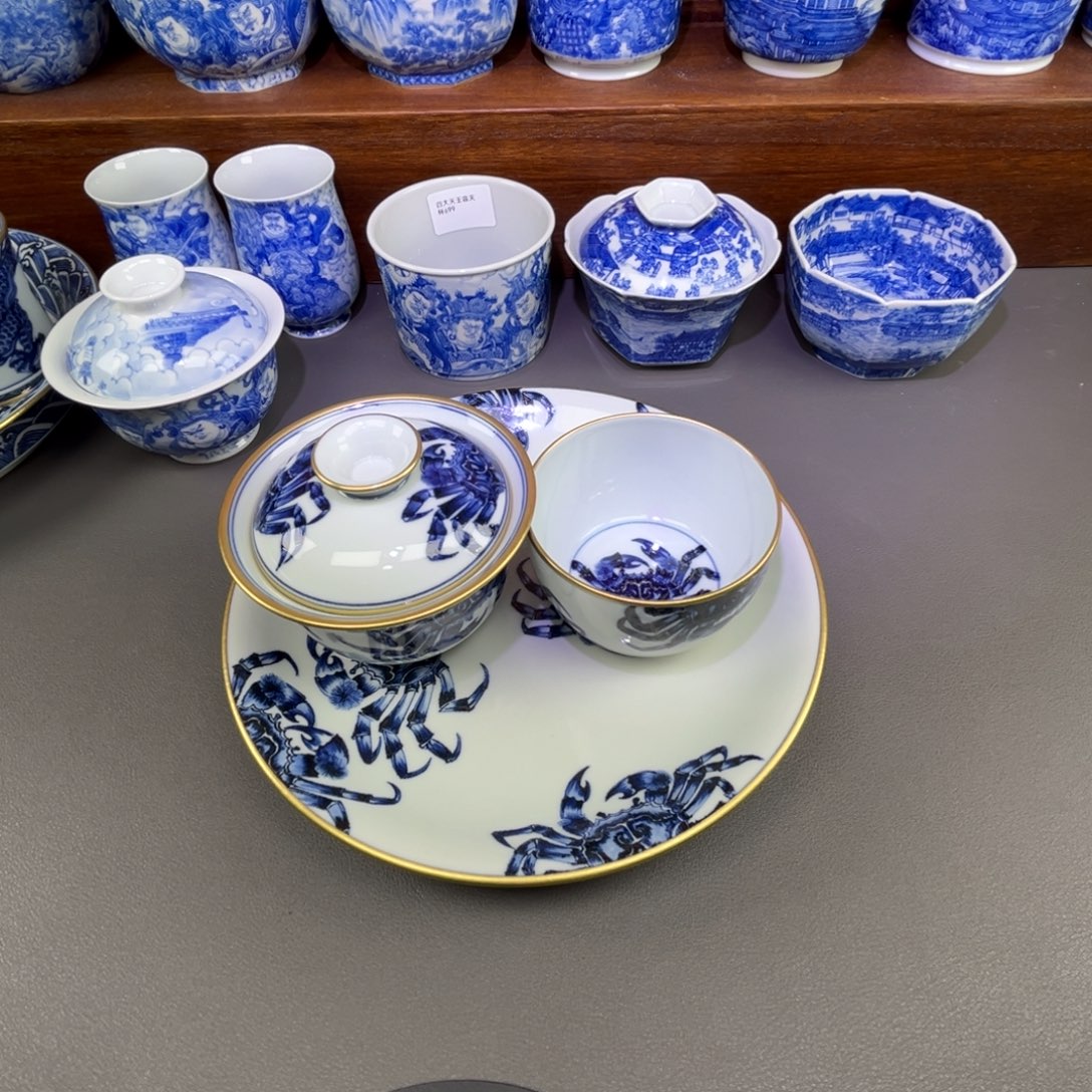 陶摆件手工手绘描金套组