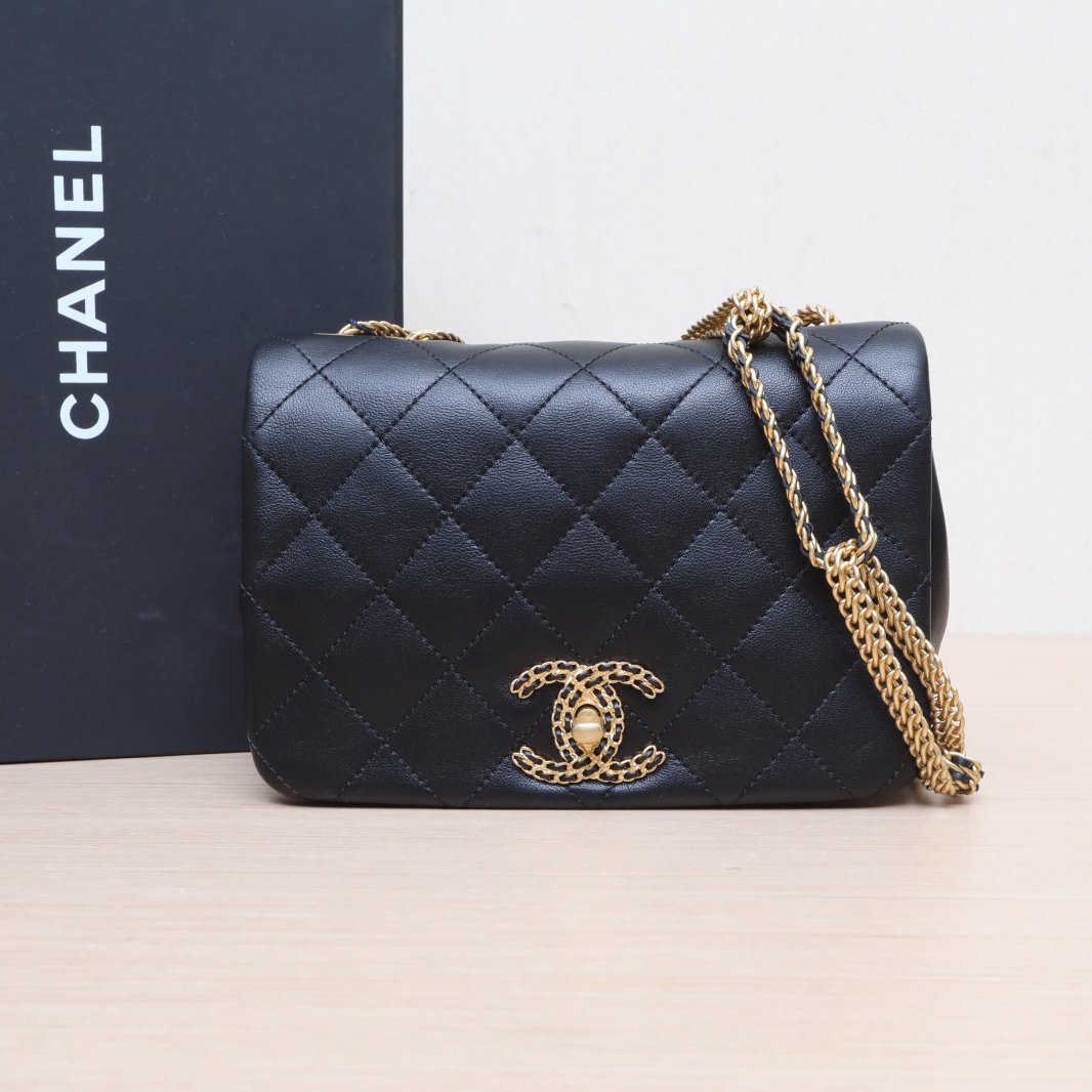 99新 Chanel/香奈儿 【娇】22CCF口盖包 20皮革S芯片麦穗链 224689