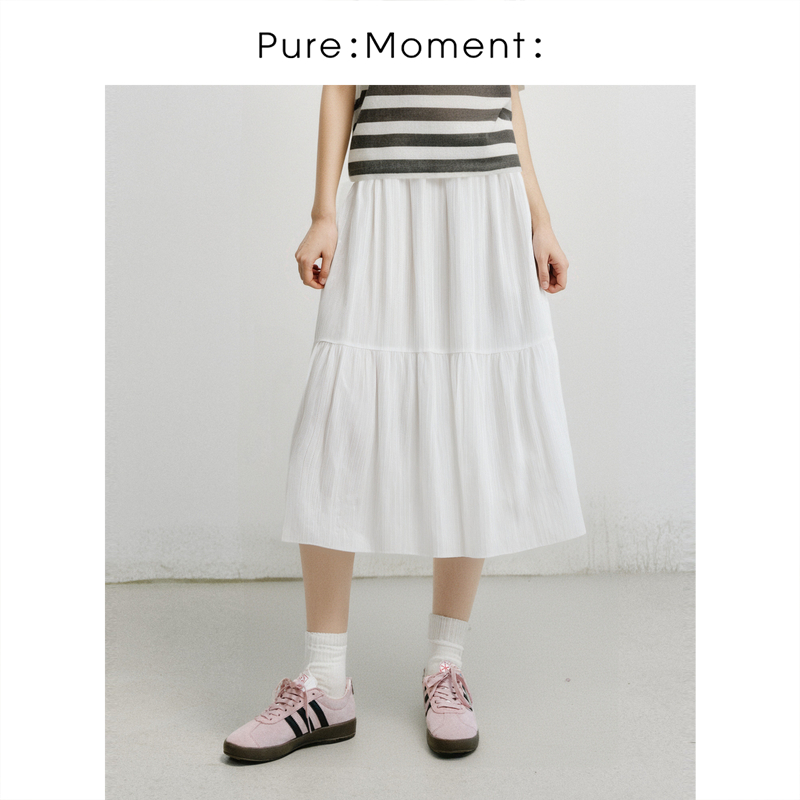【五好神裙】小麦檬Pure:Moment:白色中长裙蛋糕裙气质4G4240692