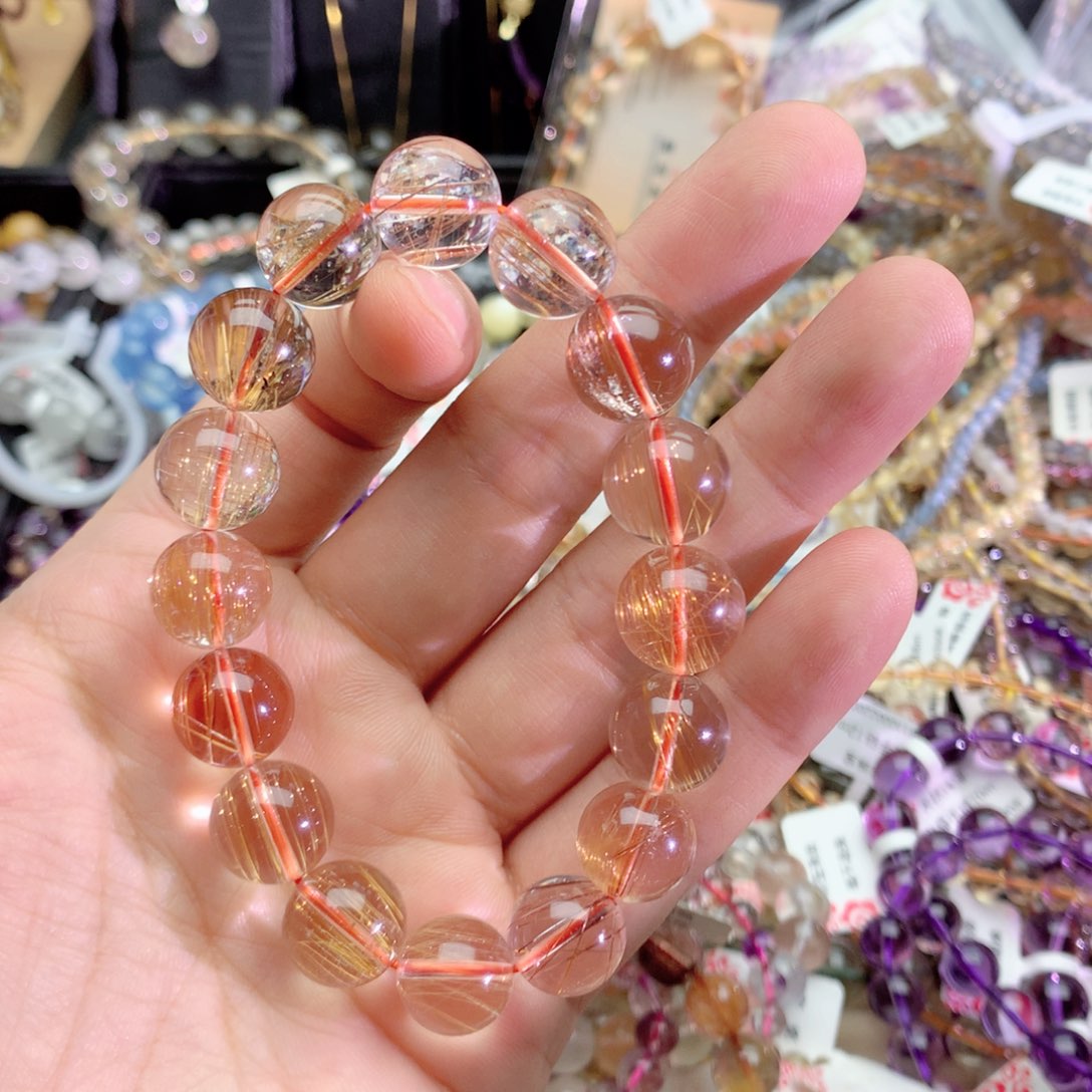 拜***主未镶嵌水晶手链发晶手链13+