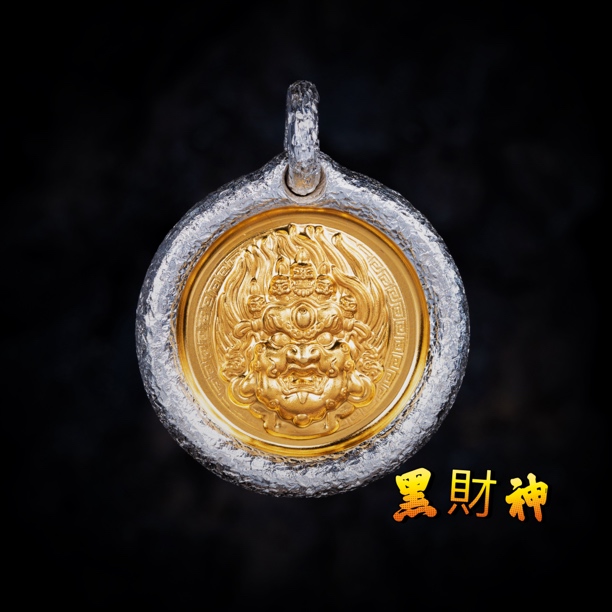 吊坠足银 【沪上有银】古法镶嵌大黑天吊坠个性手工项链男士双面