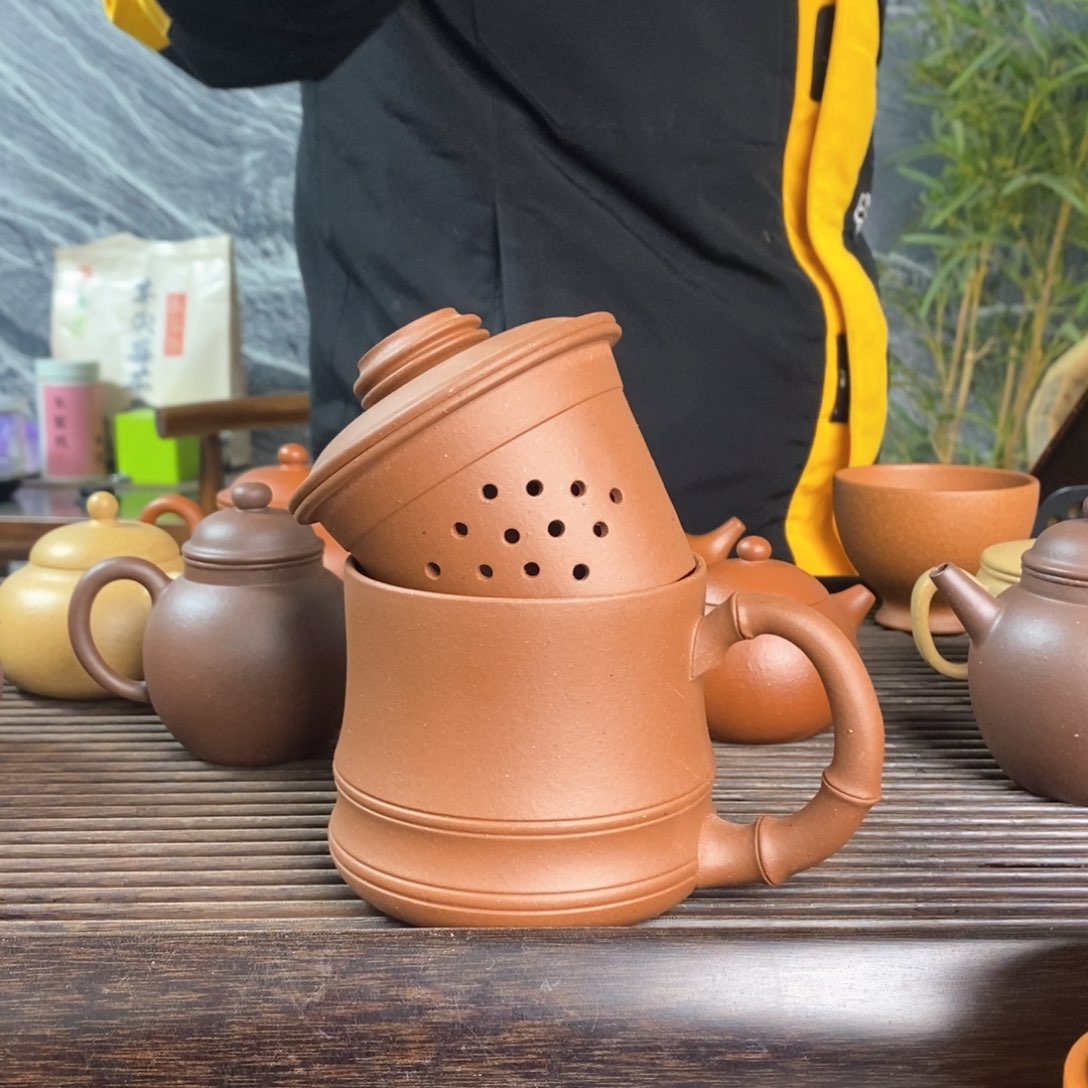 紫砂茶壶红泥盖杯三件套