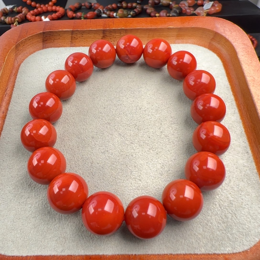 南红玛瑙未镶嵌（满肉柿子锦手串12mm+