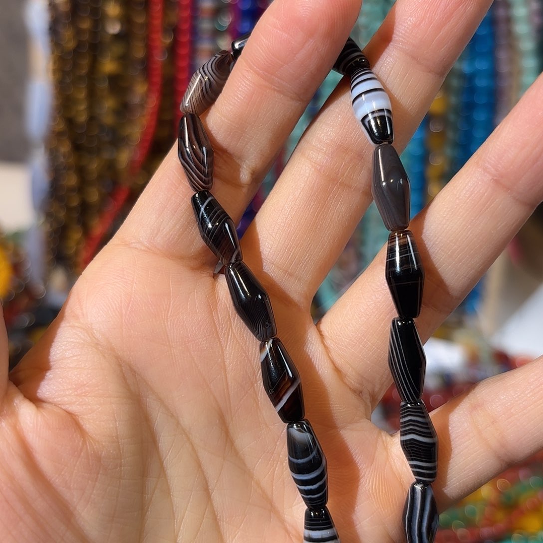 玛瑙/玉髓银S925镀金镶嵌珠宝半成品黑玛瑙卡6-14一条